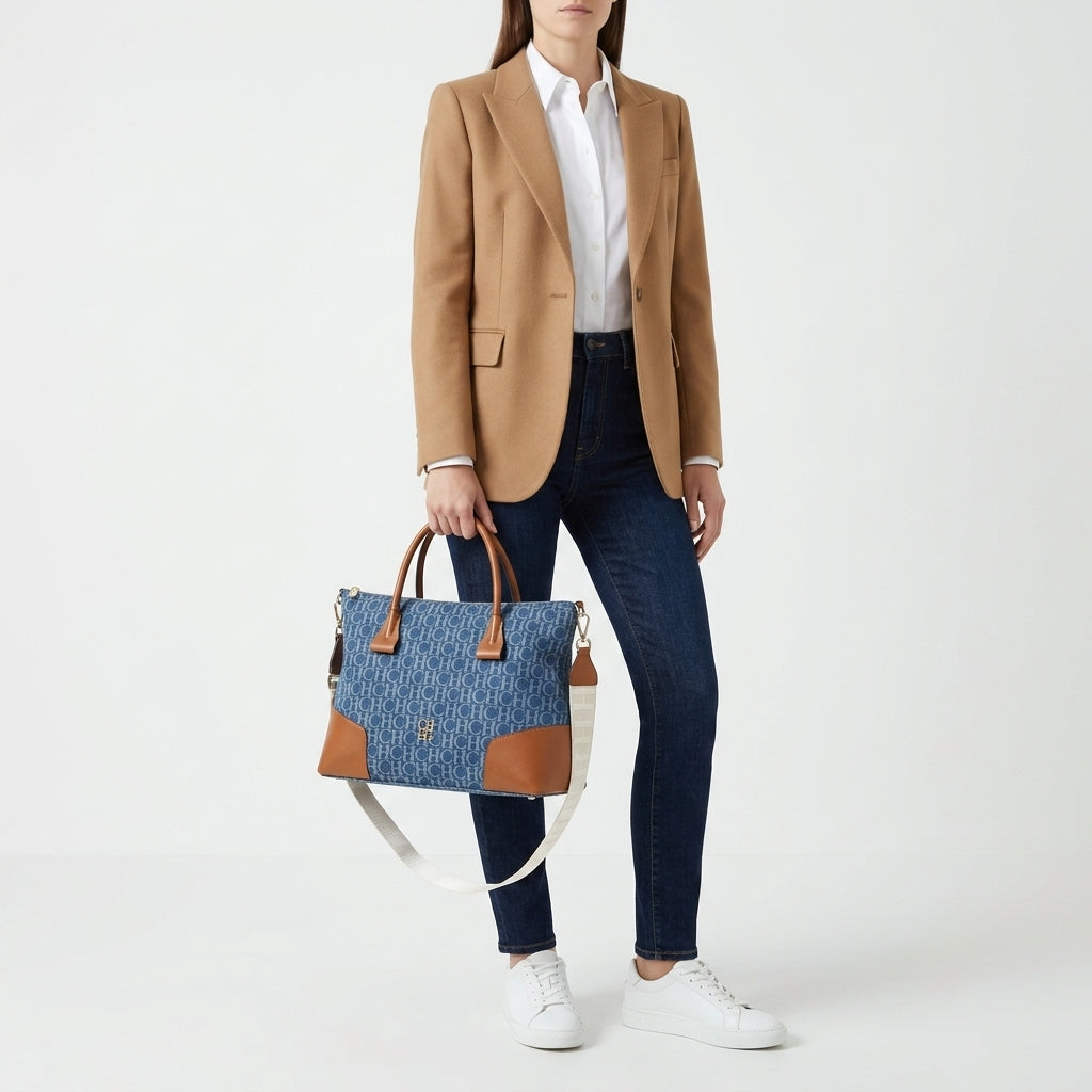 Damska Torebka Jeansowa na Ramię Crossbody z Szerokim Paskiem