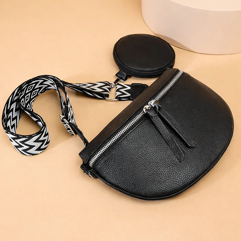 Saszetka Miejska NOVA Crossbody ze Skóry 2w1 Czarna z Regulowanym Paskiem