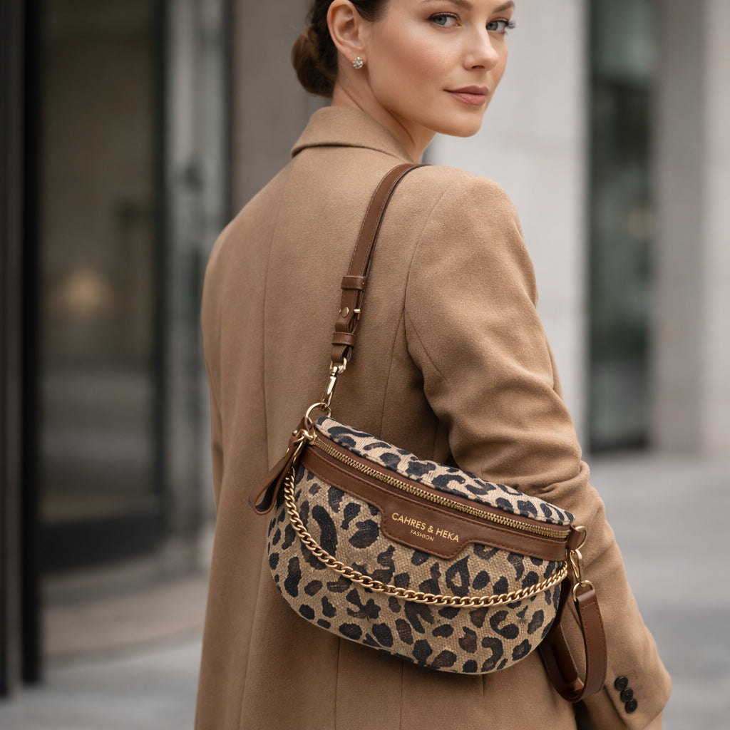 Saszetka Miejska LUNA Crossbody 3w1 w Panterkę z Regulowanym Paskiem