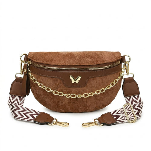 Nerka Damska Crossbody z Zamszu Ekologicznego z Regulowanym Paskiem