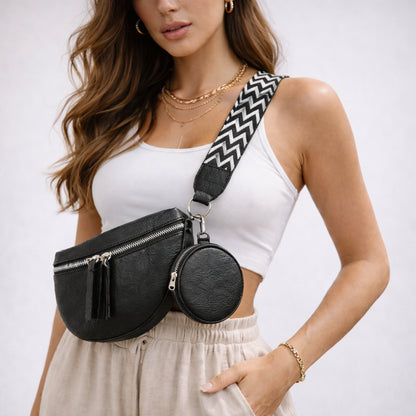 Saszetka Miejska NOVA Crossbody ze Skóry 2w1 Czarna z Regulowanym Paskiem