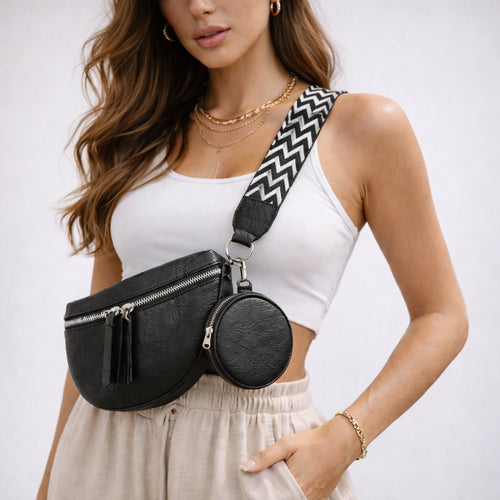 Saszetka Miejska NOVA Crossbody ze Skóry 2w1 Czarna z Regulowanym Paskiem