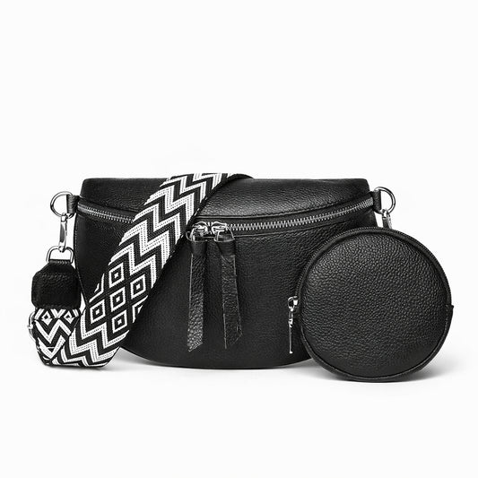 Saszetka Miejska NOVA Crossbody ze Skóry 2w1 Czarna z Regulowanym Paskiem