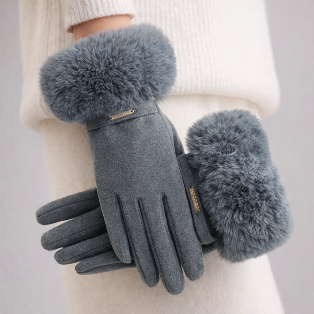 Rękawiczki IVONA Damskie Zimowe Zamszowe z Futerkiem – Czarne, Beżowe lub Szare