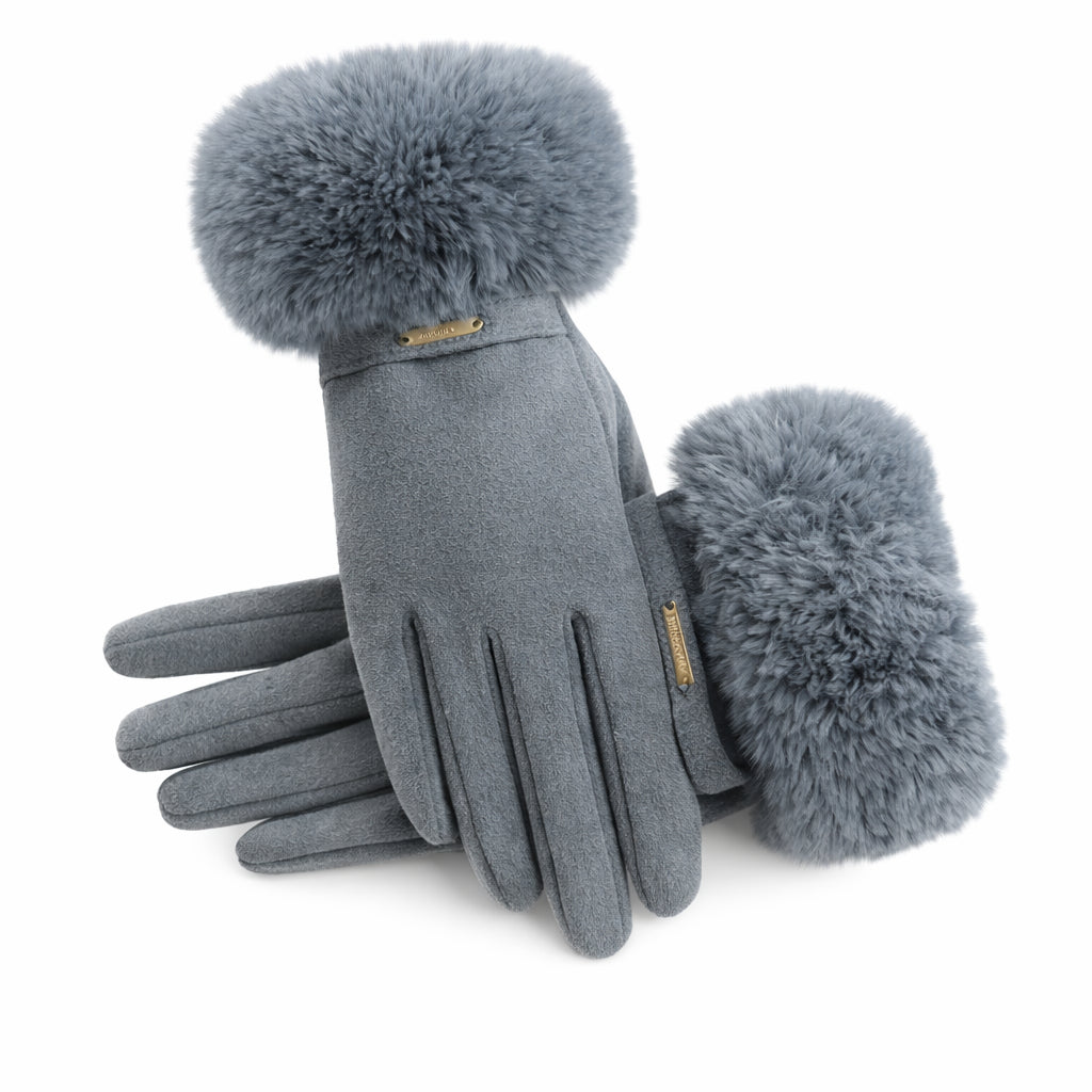 Rękawiczki IVONA Damskie Zimowe Zamszowe z Futerkiem – Czarne, Beżowe lub Szare