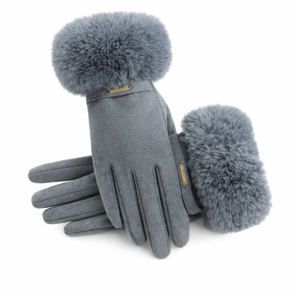 Rękawiczki IVONA Damskie Zimowe Zamszowe z Futerkiem – Czarne, Beżowe lub Szare