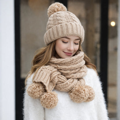 Zestaw Czapka i Szalik MILENA Zimowy 2w1 Beżowy – Ciepły i Miękki Damski
