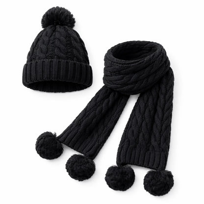 Zestaw LUNA Zimowy 2w1 Czapka i Szalik Czarny – Ciepły i Miękki Damski