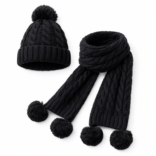 Zestaw LUNA Zimowy 2w1 Czapka i Szalik Czarny – Ciepły i Miękki Damski
