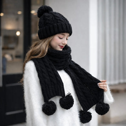Zestaw LUNA Zimowy 2w1 Czapka i Szalik Czarny – Ciepły i Miękki Damski