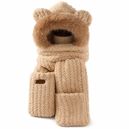 Szalik TEDDY Zimowy z Kapturem Beżowy – Ciepły i Miękki Damski