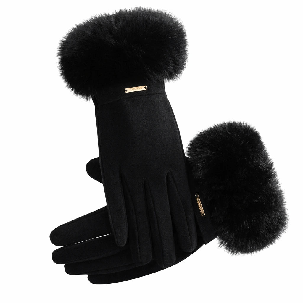 Rękawiczki IVONA Damskie Zimowe Zamszowe z Futerkiem – Czarne, Beżowe lub Szare