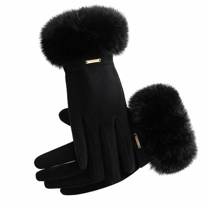 Rękawiczki IVONA Damskie Zimowe Zamszowe z Futerkiem – Czarne, Beżowe lub Szare