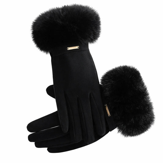 Rękawiczki IVONA Damskie Zimowe Zamszowe z Futerkiem – Czarne, Beżowe lub Szare