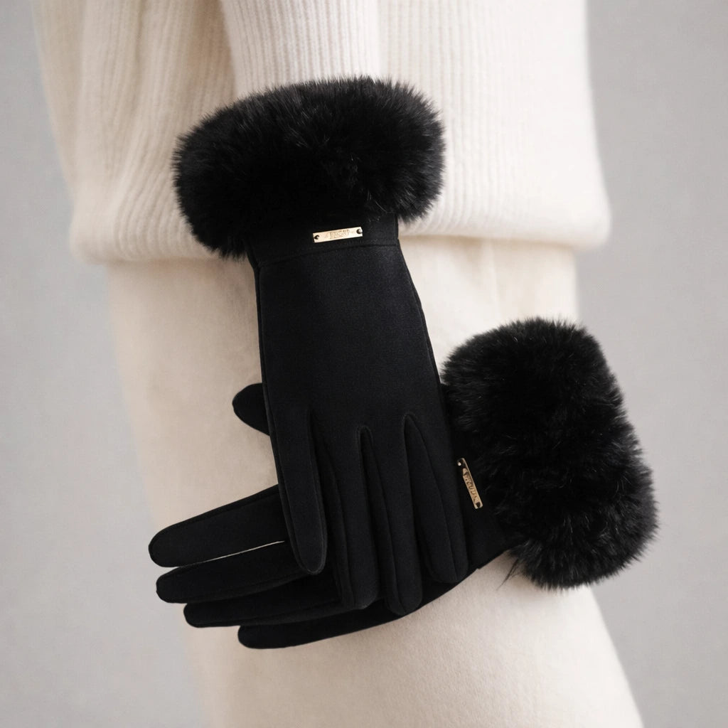 Rękawiczki IVONA Damskie Zimowe Zamszowe z Futerkiem – Czarne, Beżowe lub Szare