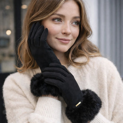 Rękawiczki IVONA Damskie Zimowe Zamszowe z Futerkiem – Czarne, Beżowe lub Szare