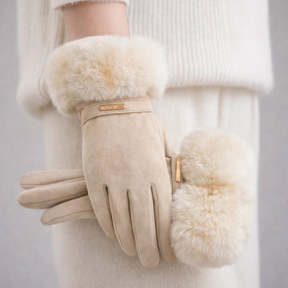 Rękawiczki IVONA Damskie Zimowe Zamszowe z Futerkiem – Czarne, Beżowe lub Szare