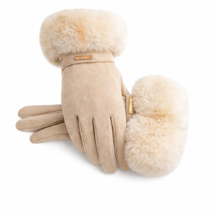 Rękawiczki IVONA Damskie Zimowe Zamszowe z Futerkiem – Czarne, Beżowe lub Szare