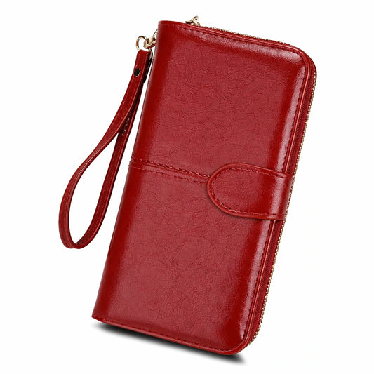 Portfel AMELIA Długi Damski Czerwony na Zamek z Paskiem na Rękę