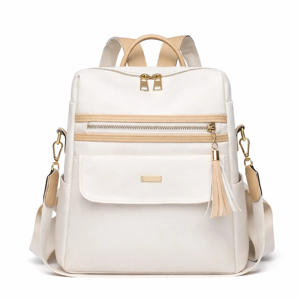 Plecak AURIA Damski Miejski Biały z Kieszenią na Zamek i Regulowanymi Paskami