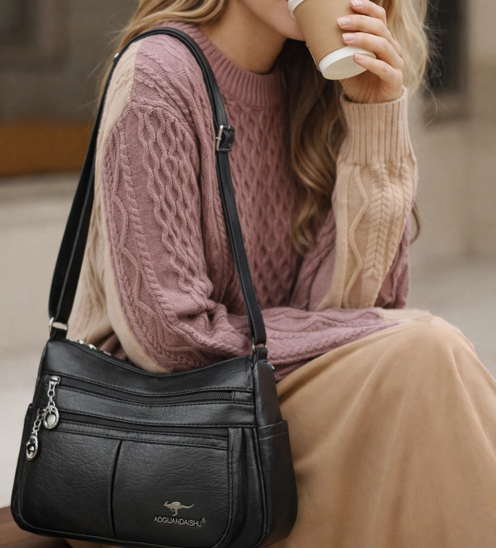 Torebka Miejska NORA Damska Czarna na Ramię i Crossbody z Regulowanym Paskiem