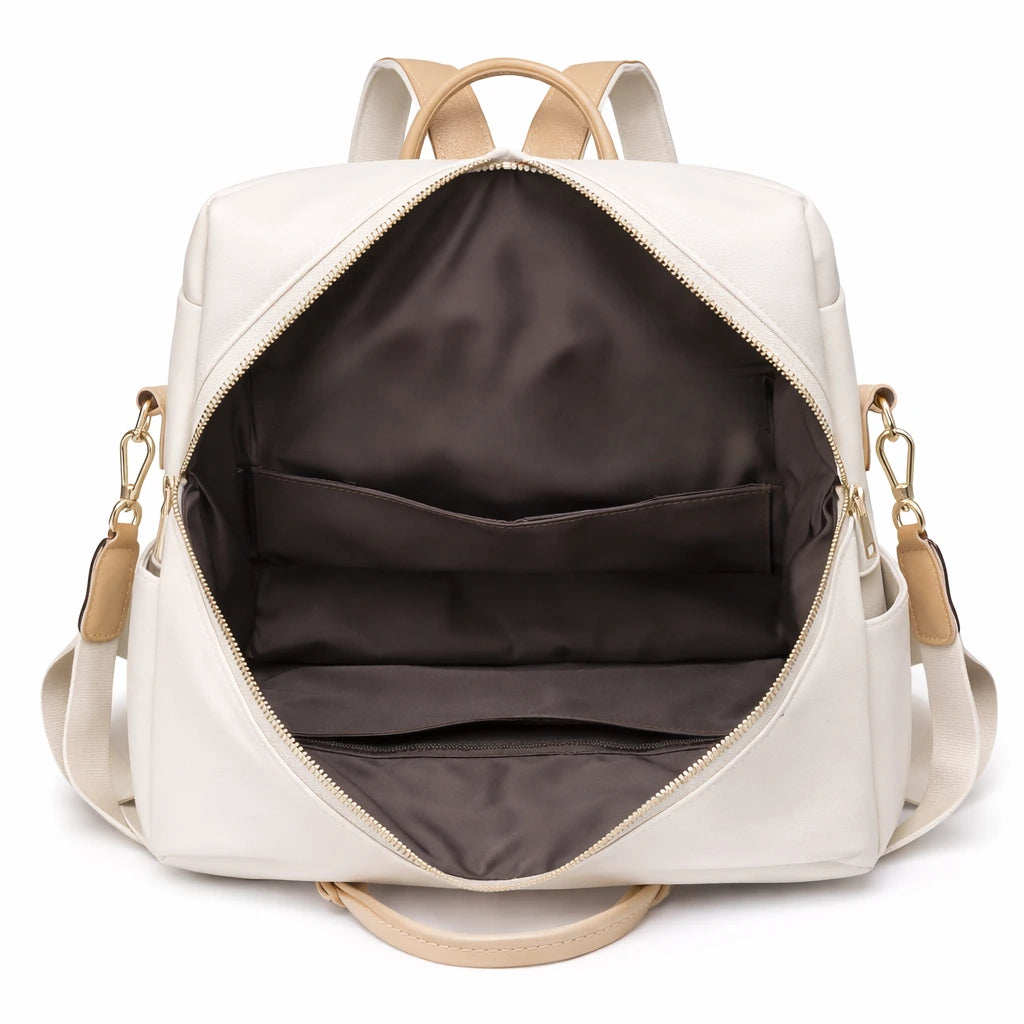 Plecak AURIA Damski Miejski Biały z Kieszenią na Zamek i Regulowanymi Paskami